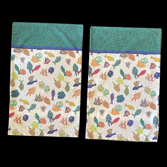 Vintage J. Kee Sheridan Pillowcases Vibrant Abstract Sea Life Patterns Beachy - Picture 2 of 8